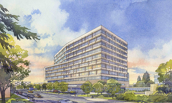 Artist’s rendering of The Pavilion at University of Michigan Health, the new Michigan Medicine hospital currently under construction.