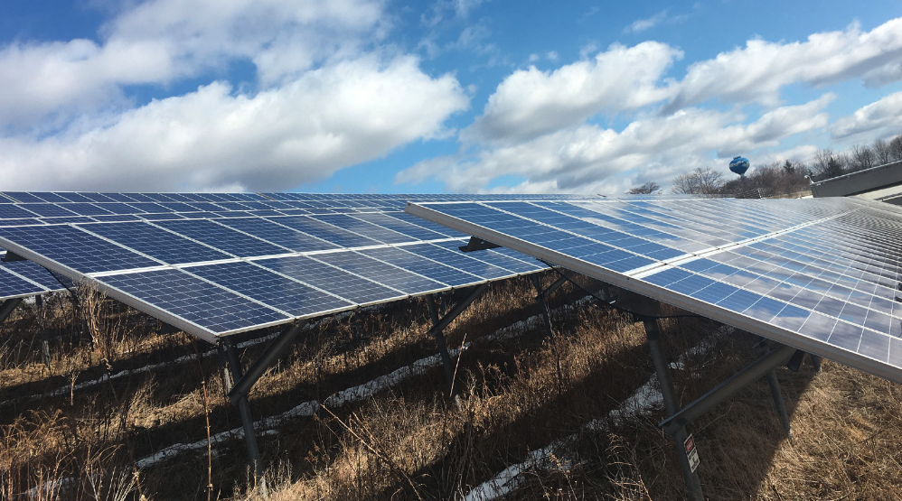 Photo of the solar panel array at the University of Michigan North Campus Research Complex