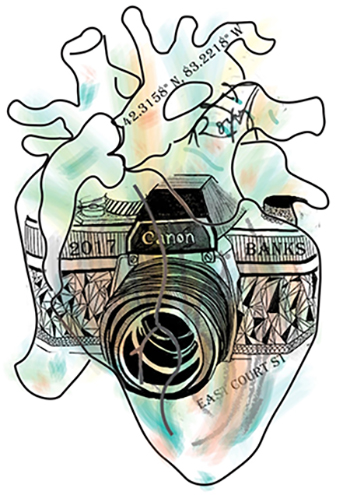 An artistic picture of a heart with a Canon camera